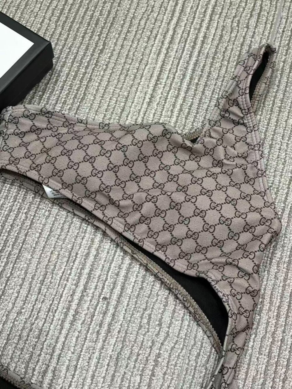 Gucci Grey GG Monogram Cutout One Piece Swimsuit Designer Resort Bathing Suit - Picture 2 of 6
